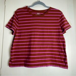 Vintage GAP Burgundy and Magenta Striped Tee Girls Large